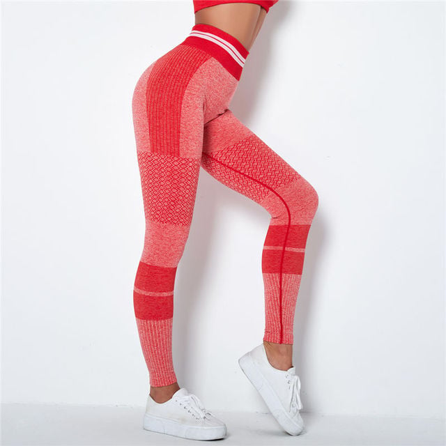 High Waist Seamless Yoga Leggings with Stripes