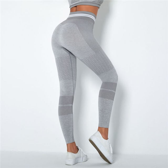 High Waist Seamless Yoga Leggings with Stripes