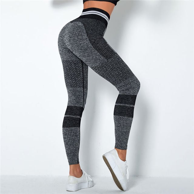 High Waist Seamless Yoga Leggings with Stripes